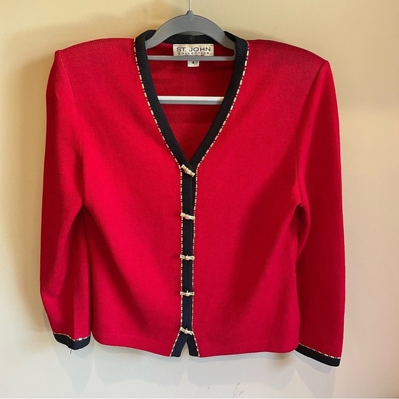 St. John by Marie Gray Vintage Red Knit Cardigan Sweater Jacket 4 - Picture 1 of 7